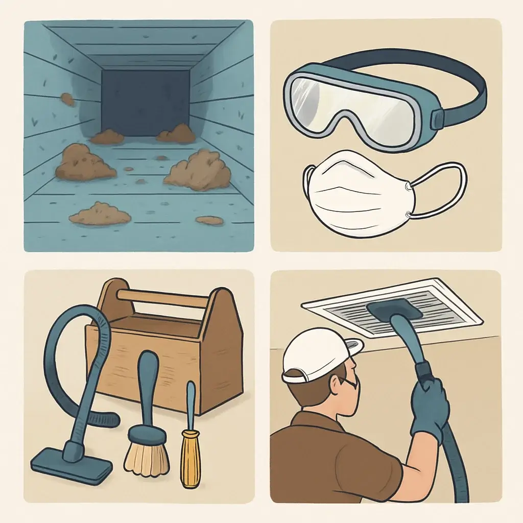 Homeowner vacuuming air vent for light air duct maintenance in Spring TX